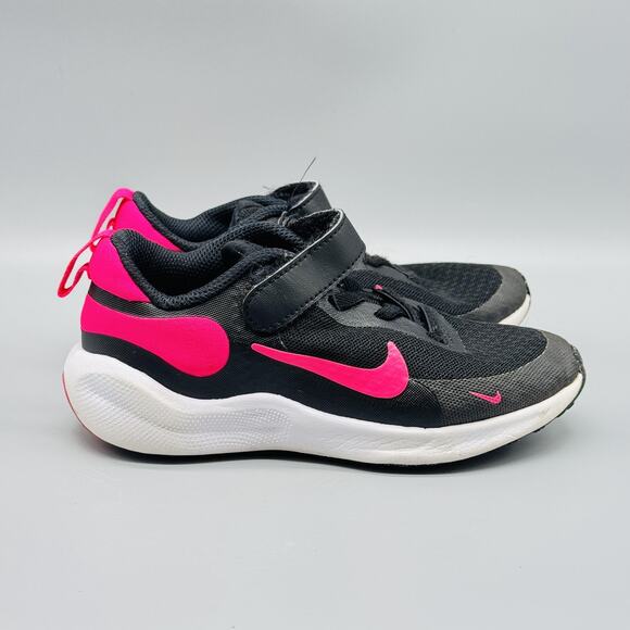 Nike Shoes Kids Girls 11 C Black Pink White Easy On Athletic Running Sneakers - Picture 1 of 12